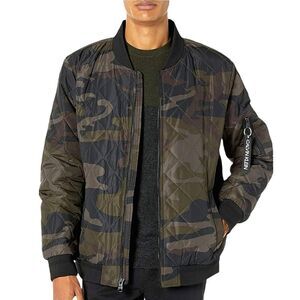 Calvin Klein Camo Olive Quilted Camouflage Bomber Flight Jacket
